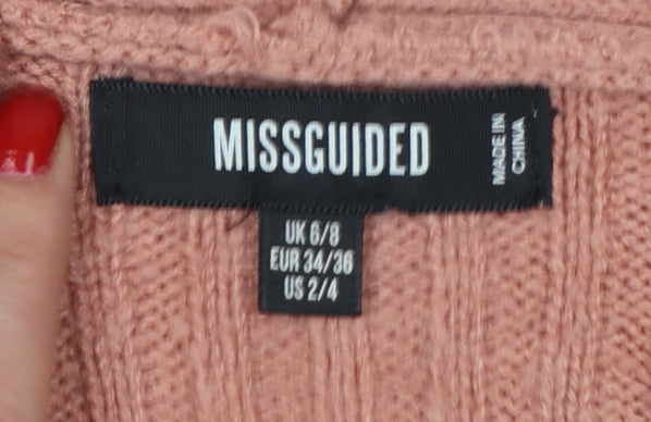 Brand and care label for Missguided Women Pink UK 6/8 Rib Knit V-Neck Cropped Jumper