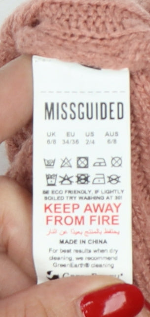 Additional view of Missguided Women Pink UK 6/8 Rib Knit V-Neck Cropped Jumper