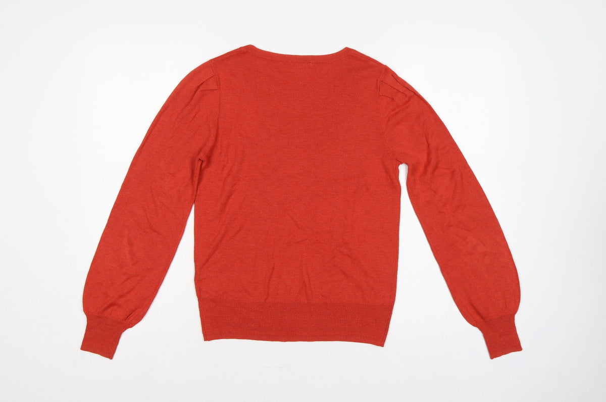 Next Women’s Orange S Fine Knit Balloon Sleeve Crew Neck Jumper
