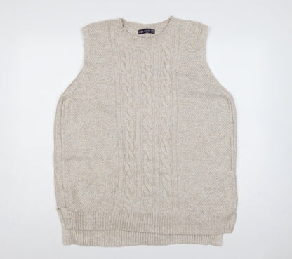 Marks and Spencer Women Beige L Cable Knit Sleeveless Jumper Vest