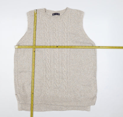 Marks and Spencer Women Beige L Cable Knit Sleeveless Jumper Vest