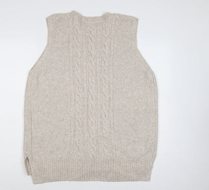 Marks and Spencer Women Beige L Cable Knit Sleeveless Jumper Vest