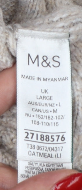 Marks and Spencer Women Beige L Cable Knit Sleeveless Jumper Vest