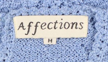 Affections Women Blue M Floral Beaded Short Sleeve Knit Jumper