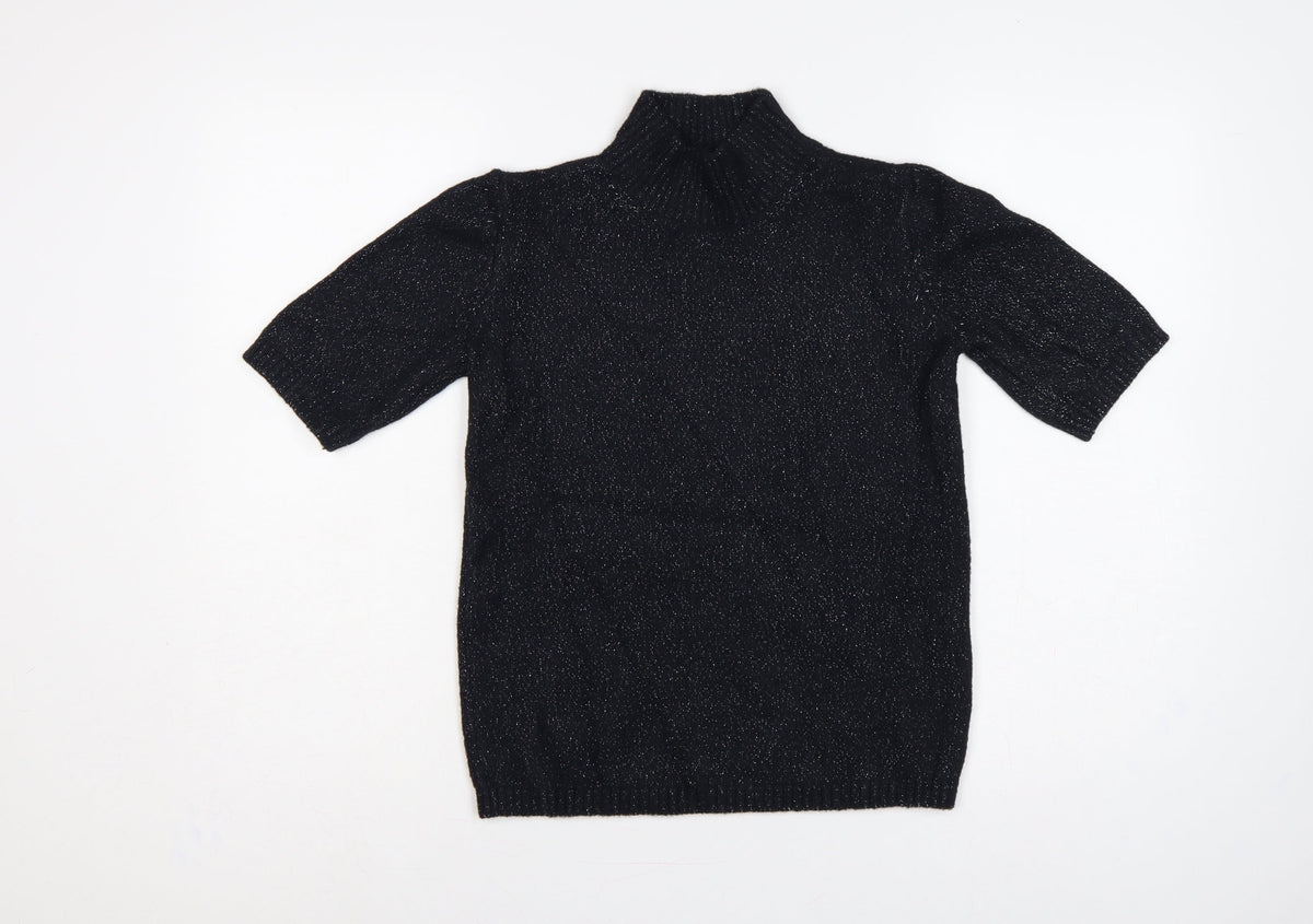 Marks & Spencer Women Black XS Metallic Knit High Neck Jumper