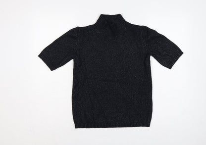 Marks & Spencer Women Black XS Metallic Knit High Neck Jumper