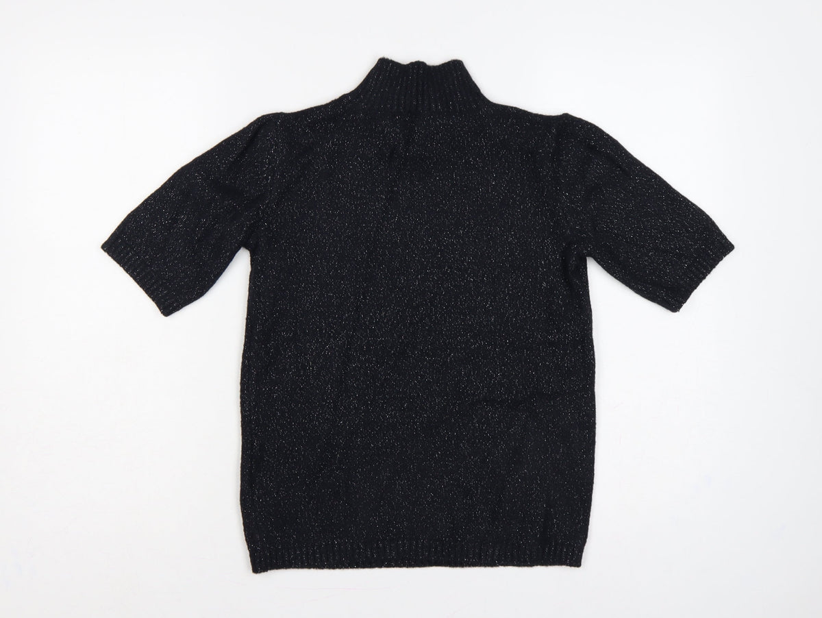 Marks & Spencer Women Black XS Metallic Knit High Neck Jumper
