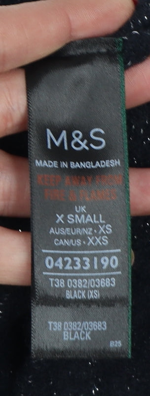 Marks & Spencer Women Black XS Metallic Knit High Neck Jumper