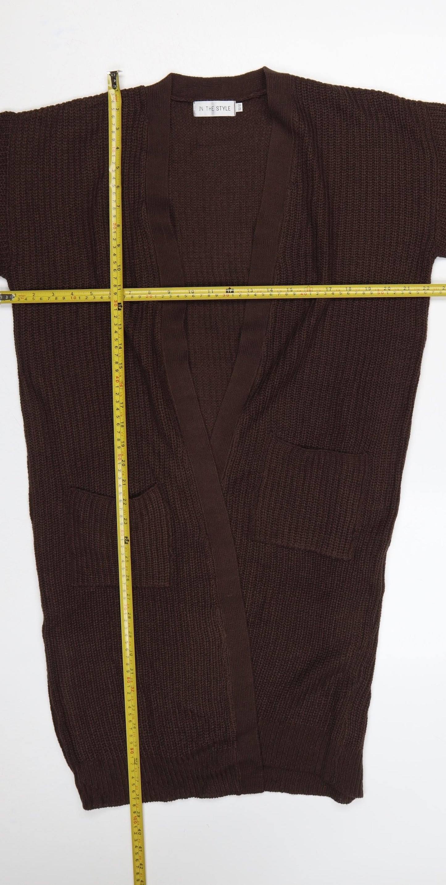 In The Style Women Brown Size 12 Chunky Knit Open Long Cardigan