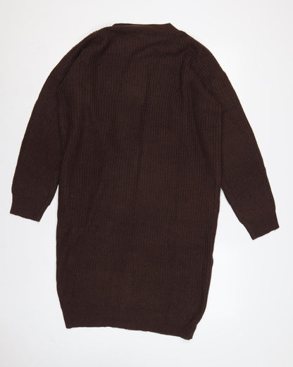 In The Style Women Brown Size 12 Chunky Knit Open Long Cardigan