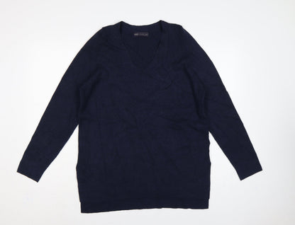 Marks & Spencer Women’s Navy V-Neck Ribbed Knit Jumper Size 12