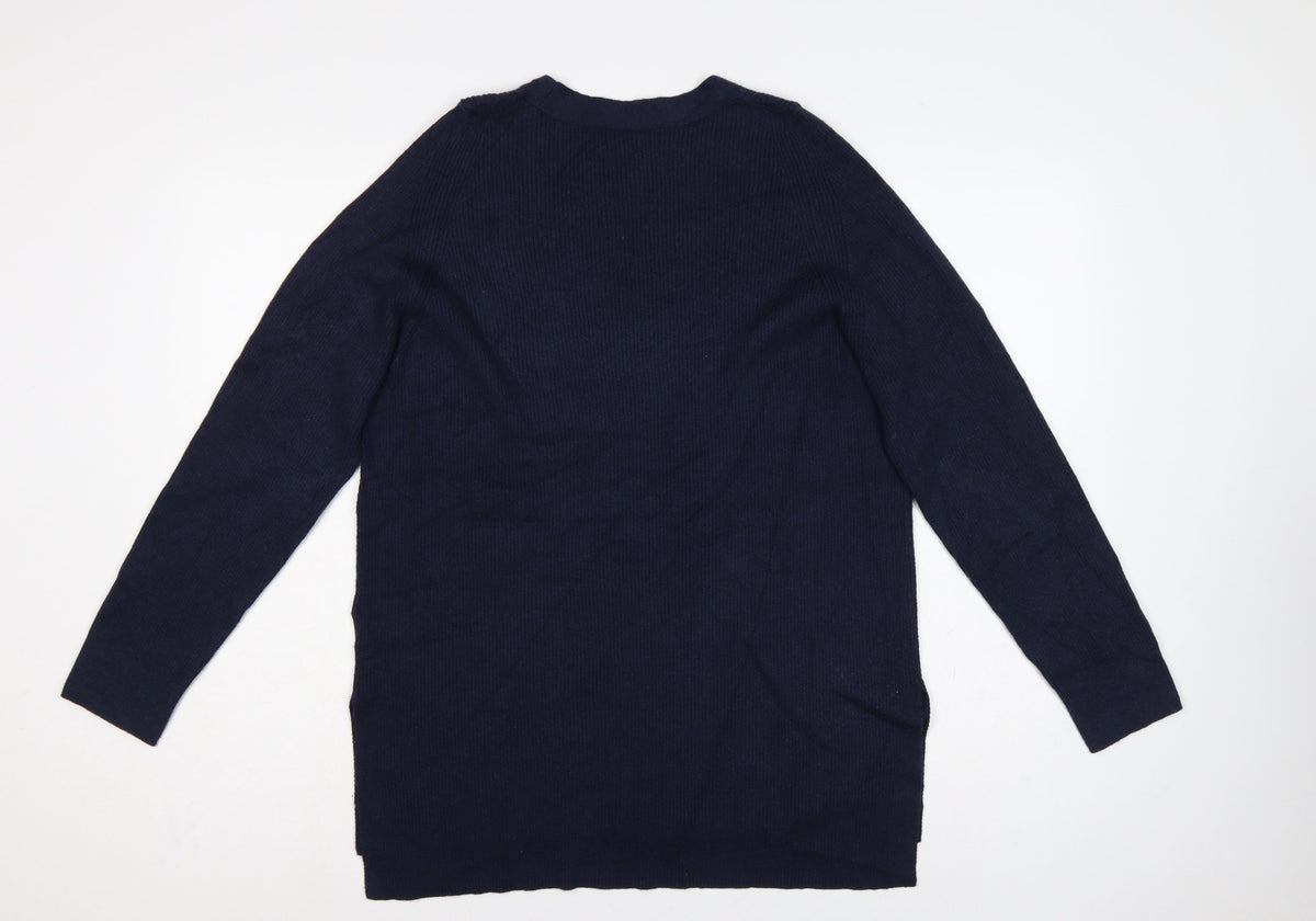Marks & Spencer Women’s Navy V-Neck Ribbed Knit Jumper Size 12