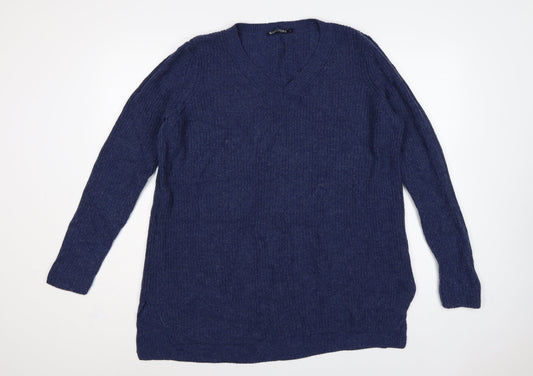 WoolOvers Women’s Blue L Merino Cashmere V-Neck Knit Pullover Jumper