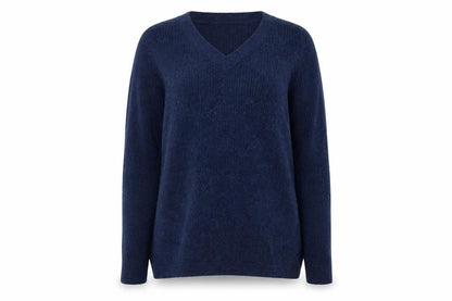 WoolOvers Women’s Blue L Merino Cashmere V-Neck Knit Pullover Jumper