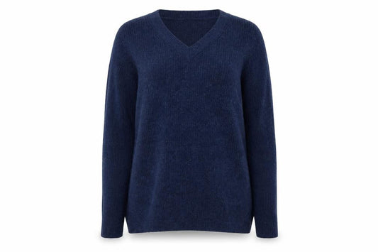 WoolOvers Women’s Blue L Merino Cashmere V-Neck Knit Pullover Jumper