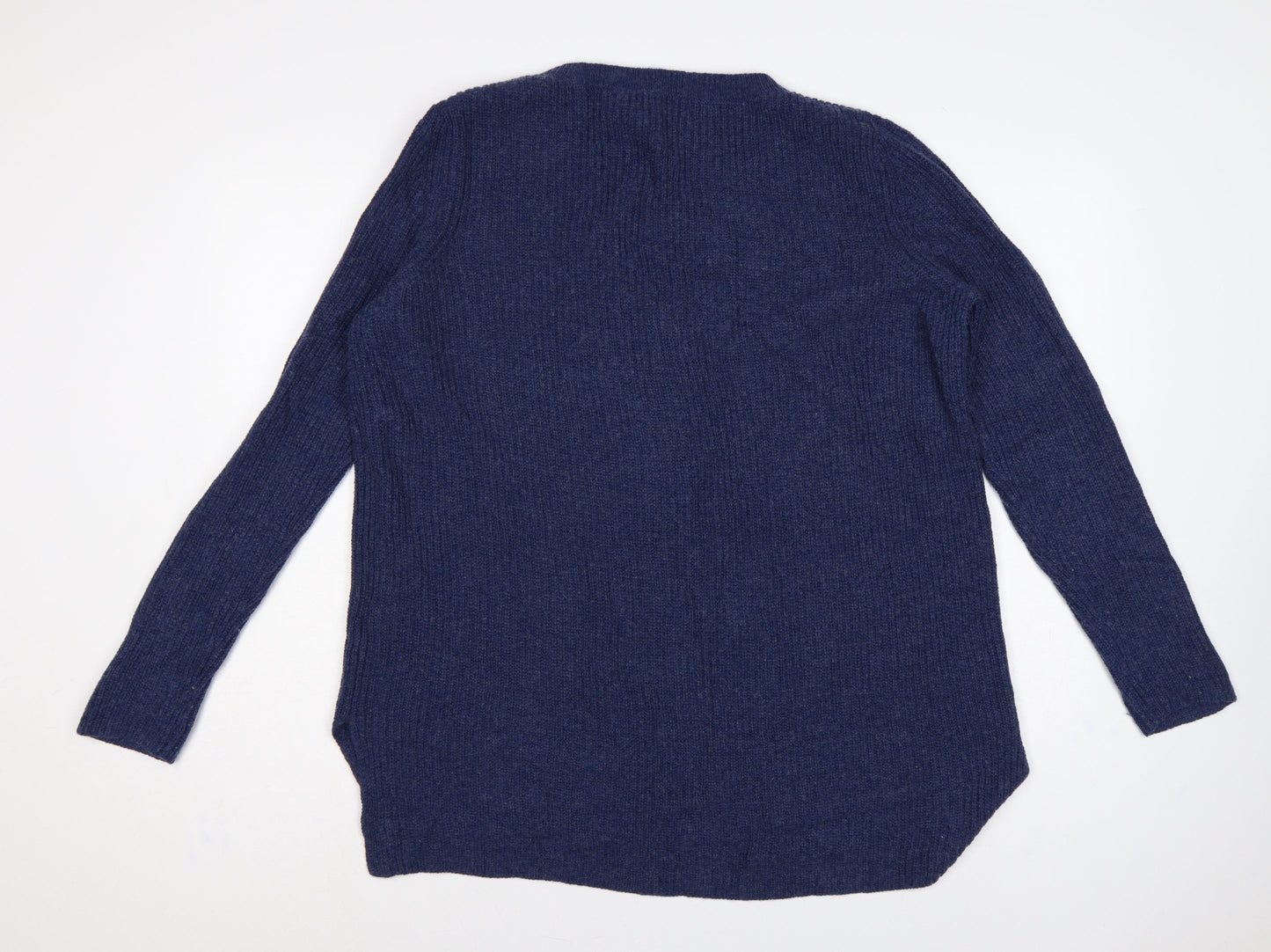 WoolOvers Women’s Blue L Merino Cashmere V-Neck Knit Pullover Jumper