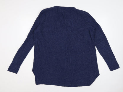 WoolOvers Women’s Blue L Merino Cashmere V-Neck Knit Pullover Jumper