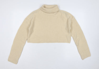 Missguided Women Ivory UK 8 Roll Neck Chunky Knit Cropped Jumper