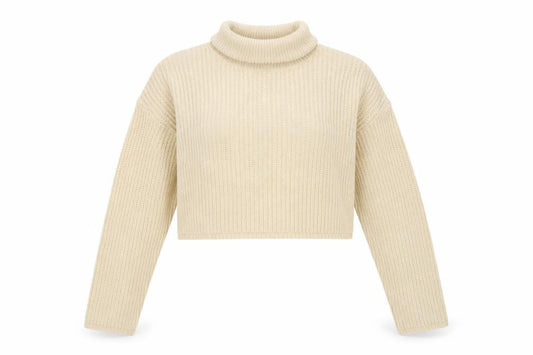 Front view of Missguided Women Ivory UK 8 Roll Neck Chunky Knit Cropped Jumper