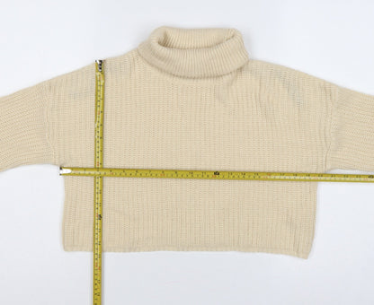 Missguided Women Ivory UK 8 Roll Neck Chunky Knit Cropped Jumper
