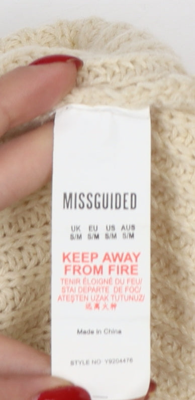 Missguided Women Ivory UK 8 Roll Neck Chunky Knit Cropped Jumper