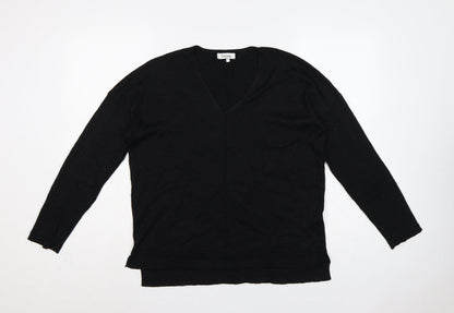 Odemai Women Black L V-Neck Lurex Knit Pullover Jumper