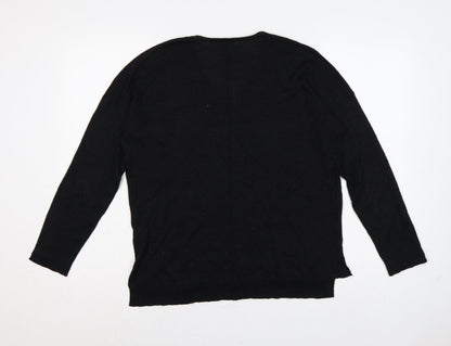 Odemai Women Black L V-Neck Lurex Knit Pullover Jumper