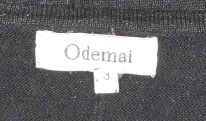Odemai Women Black L V-Neck Lurex Knit Pullover Jumper