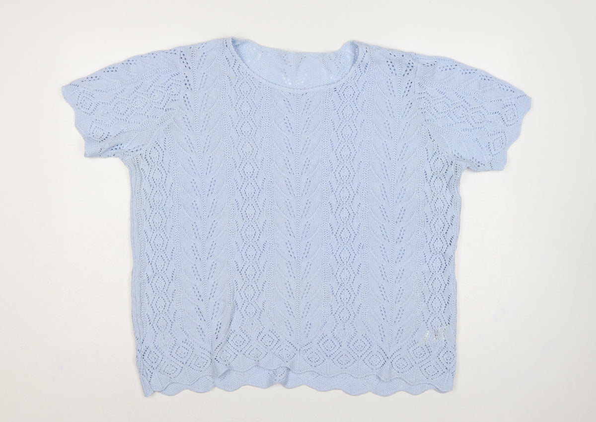St Michael Marks & Spencer Women Blue UK 22 Open Knit Short Sleeve Jumper