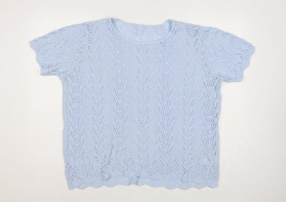 St Michael Marks & Spencer Women Blue UK 22 Open Knit Short Sleeve Jumper