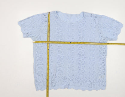 St Michael Marks & Spencer Women Blue UK 22 Open Knit Short Sleeve Jumper