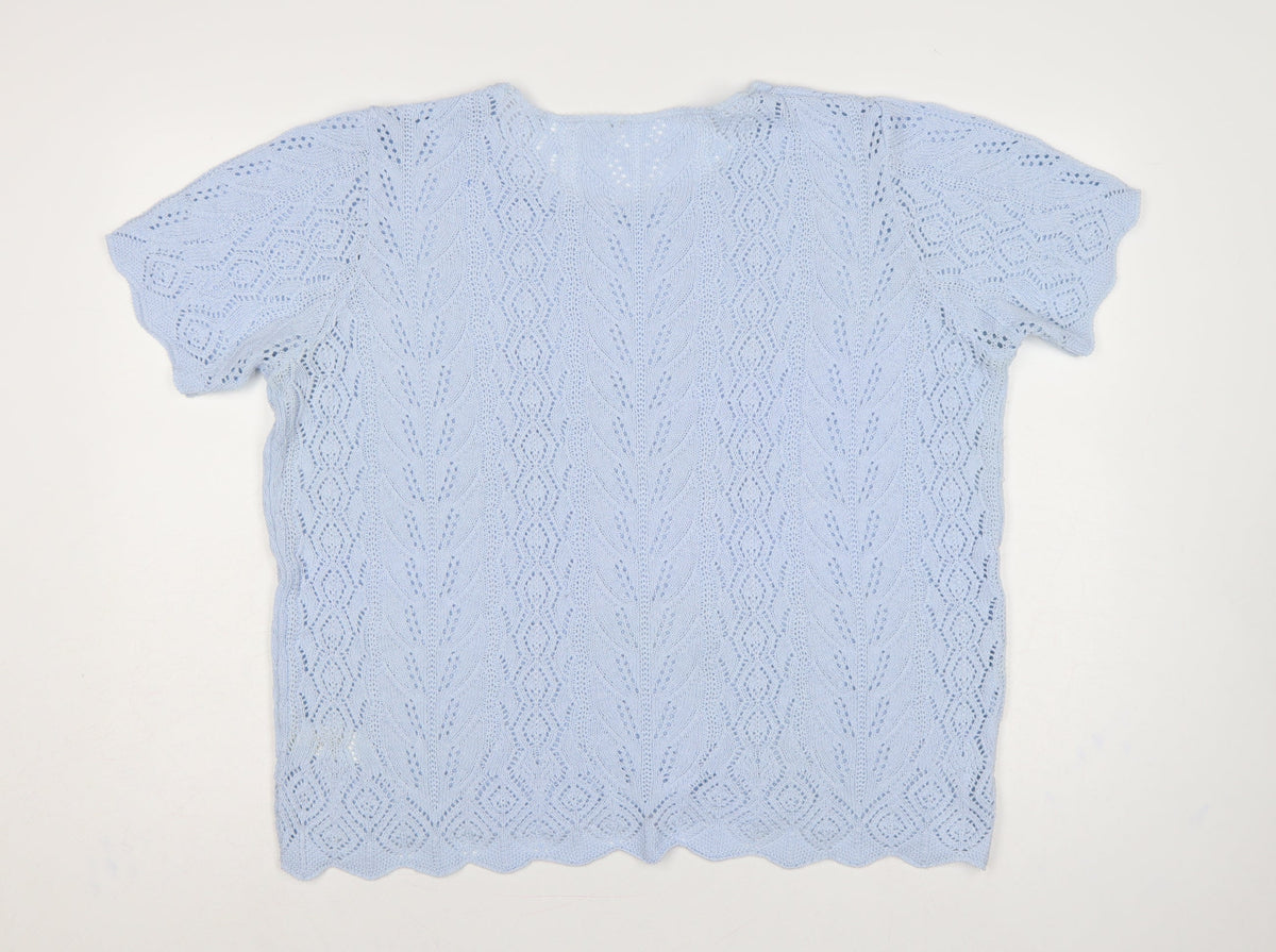 St Michael Marks & Spencer Women Blue UK 22 Open Knit Short Sleeve Jumper