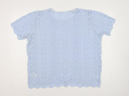St Michael Marks & Spencer Women Blue UK 22 Open Knit Short Sleeve Jumper