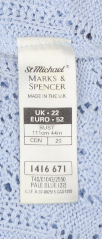 St Michael Marks & Spencer Women Blue UK 22 Open Knit Short Sleeve Jumper