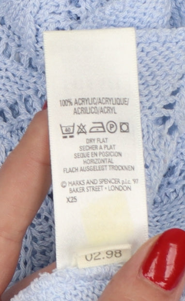 St Michael Marks & Spencer Women Blue UK 22 Open Knit Short Sleeve Jumper