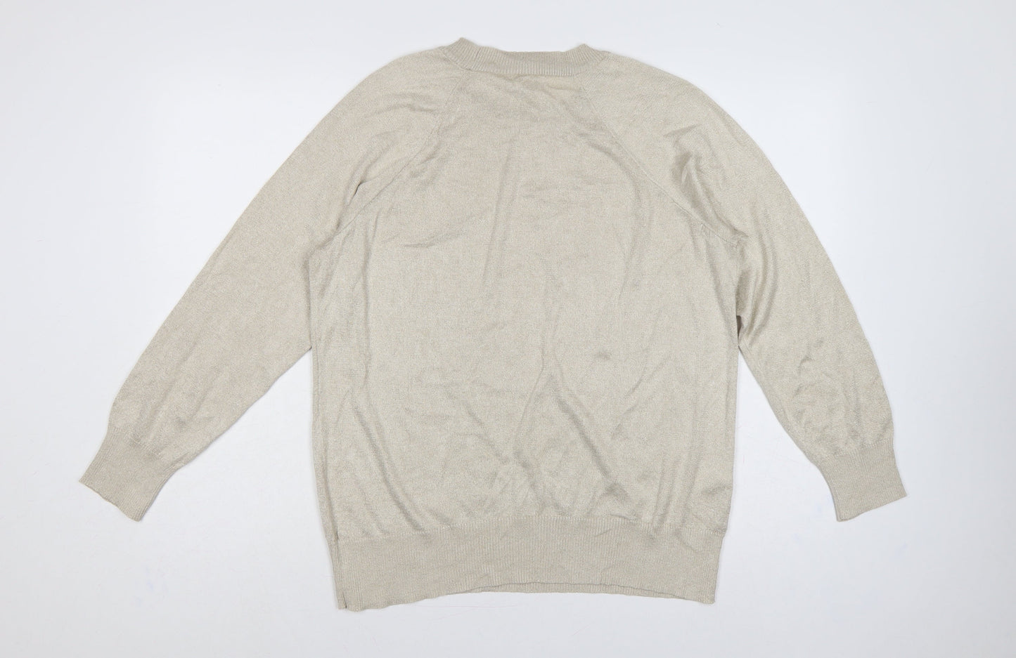 Next SP Women’s Beige Glitter Knit Crew Neck Raglan Jumper L UK 16