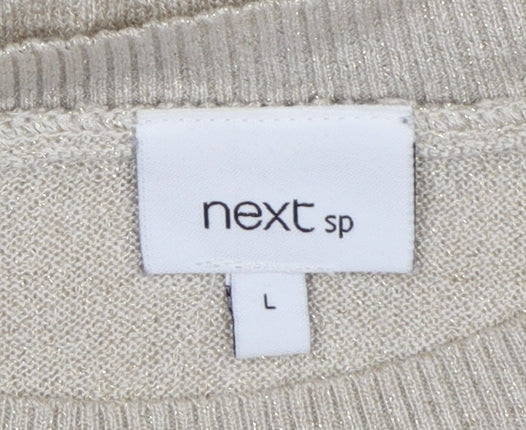 Next SP Women’s Beige Glitter Knit Crew Neck Raglan Jumper L UK 16