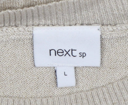 Next SP Women’s Beige Glitter Knit Crew Neck Raglan Jumper L UK 16