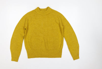 Marks & Spencer Women Yellow XS Mock Neck Rib Knit Jumper