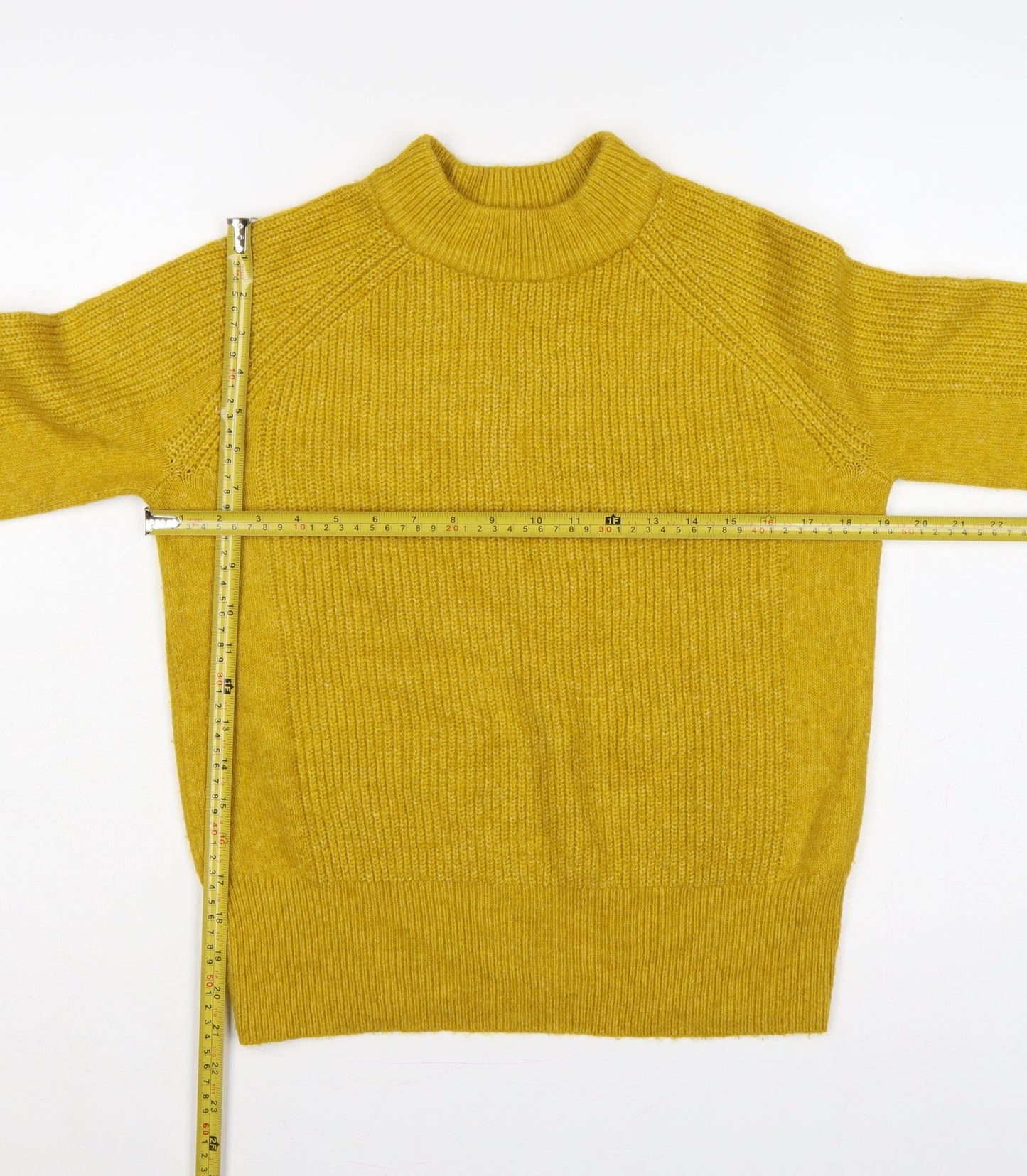 Marks & Spencer Women Yellow XS Mock Neck Rib Knit Jumper