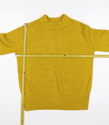 Marks & Spencer Women Yellow XS Mock Neck Rib Knit Jumper