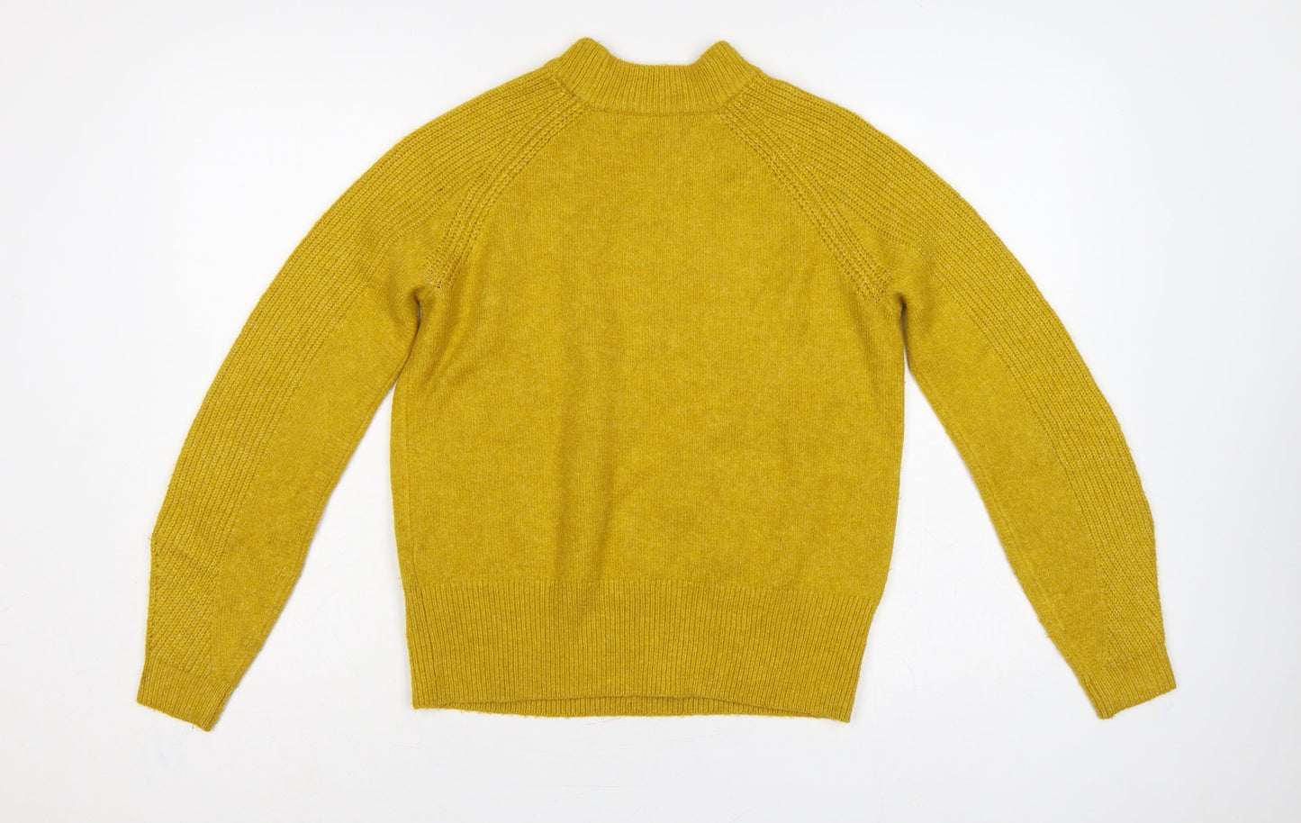Marks & Spencer Women Yellow XS Mock Neck Rib Knit Jumper