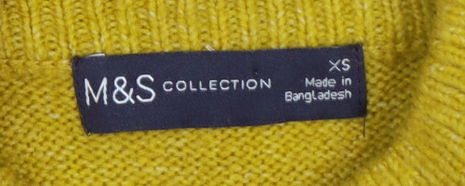 Marks & Spencer Women Yellow XS Mock Neck Rib Knit Jumper
