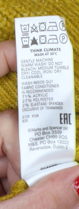 Marks & Spencer Women Yellow XS Mock Neck Rib Knit Jumper