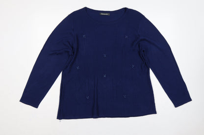 Bonmarché Women Blue L Cable Knit Argyle Round Neck Jumper
