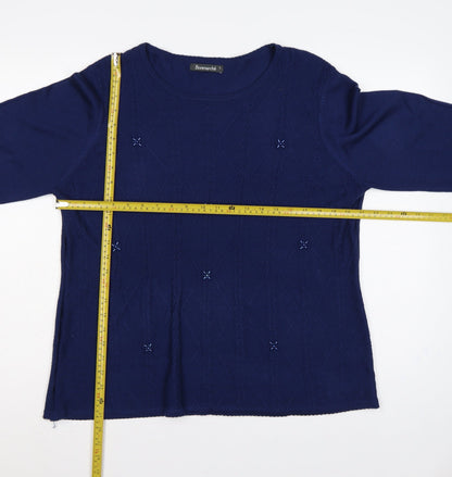 Bonmarché Women Blue L Cable Knit Argyle Round Neck Jumper