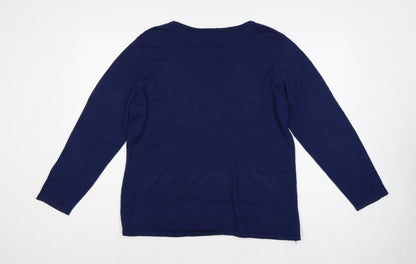 Bonmarché Women Blue L Cable Knit Argyle Round Neck Jumper