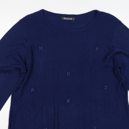 Bonmarché Women Blue L Cable Knit Argyle Round Neck Jumper