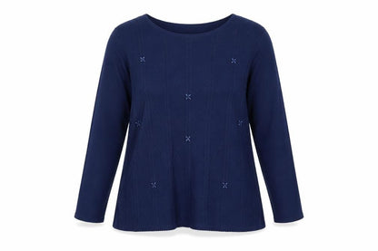 Bonmarché Women Blue L Cable Knit Argyle Round Neck Jumper