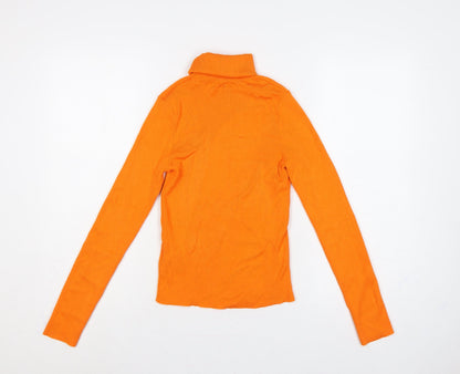 H&M Divided Women Orange Ribbed Roll Neck Jumper UK 12 M Slim Knit